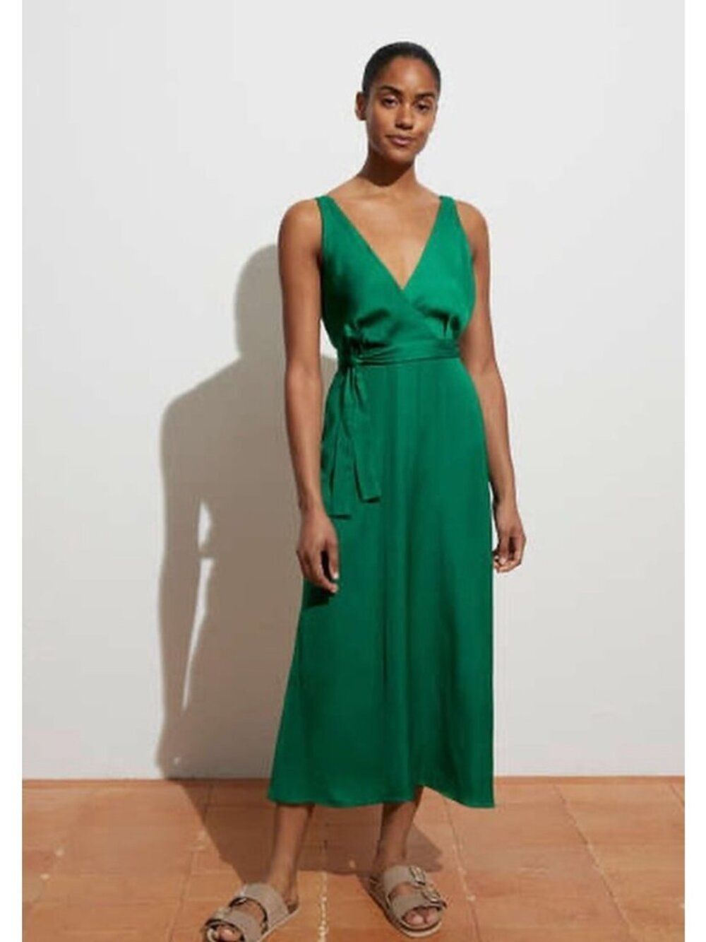 Oysho Womens Wrap Dress Small S Green Sleeveless Vneck Cocktail 0759/190 NWT